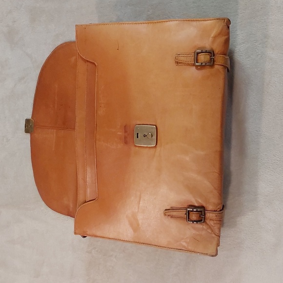 Vintage Genuine Distressed Tan Leather Portfolio Mens Briefcase - Picture 8 of 16